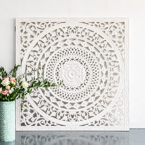 Liza_Wooden Carved Wall Panel_White Washed