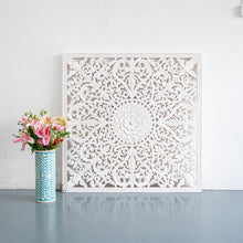 Load image into Gallery viewer, Fink_Wooden Carved Square Wall Panel_White Washed
