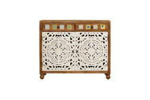 Load image into Gallery viewer, Riva_ Solid Indian Wood Chest with Tile Doors_Shoe Cabinet_ 125 cm Length
