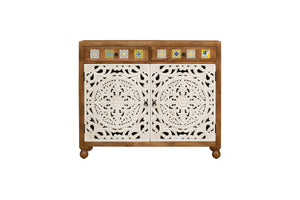 Riva_ Solid Indian Wood Chest with Tile Doors_Shoe Cabinet_ 125 cm Length