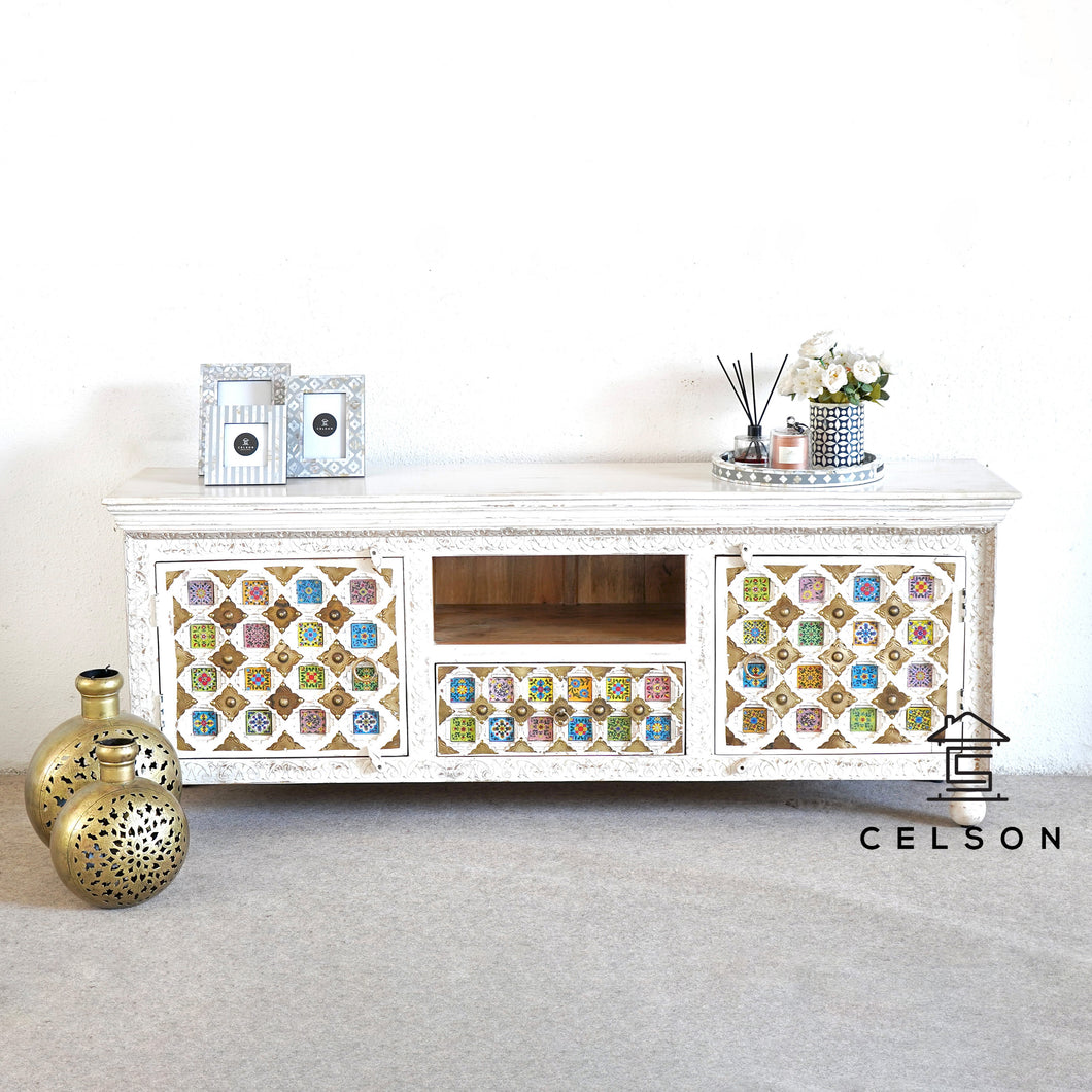 Michelle Hand Carved Tile Media Cabinet_TV Console_TV Cabinet