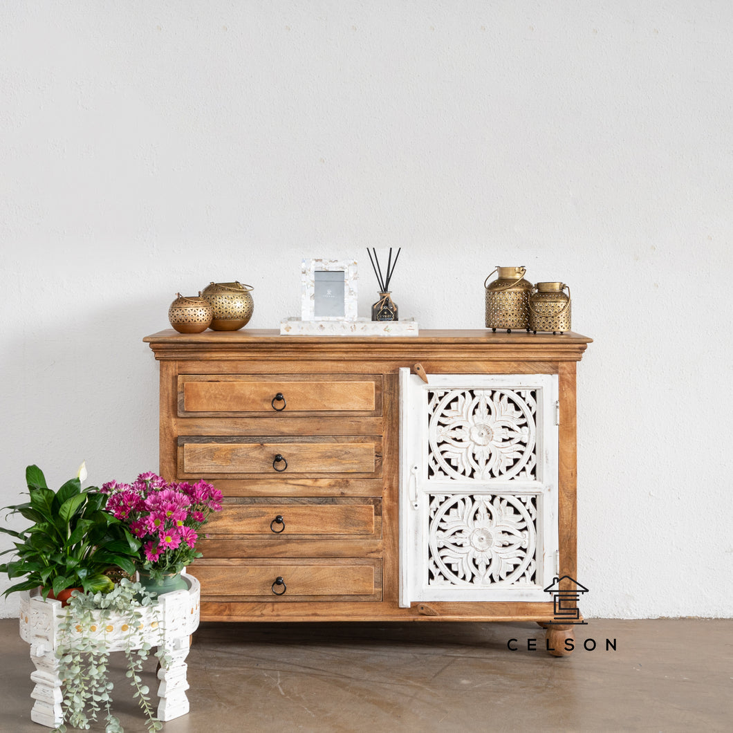 Sarah_Hand Carved Indian Solid Wood Dresser_Sideboard_Buffet_Cabinet_Chest