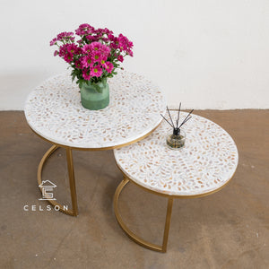 Isha_MOP Inlay Coffee Table with Gold Base_70 Dia cm