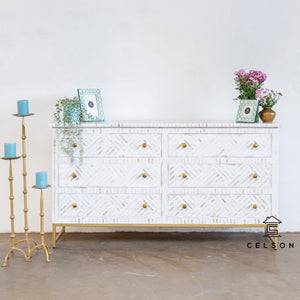 Gabi_ Mother of Pearl Inlay Chest of Drawer with 6 Drawers_ 150 cm Length