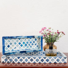 Load image into Gallery viewer, Liza_Bone Inlay Moroccan Pattern Tray in Blue
