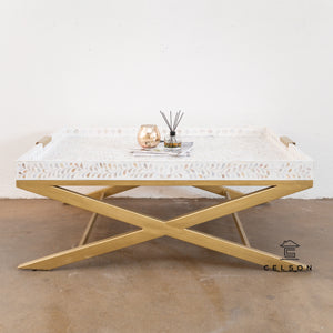 Evan_Tray MOP Inlay Coffee Table with Gold Base