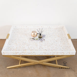 Evan_Tray MOP Inlay Coffee Table with Gold Base