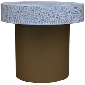 Theo_Round Hand Inlaid Coffee Table with metal Base