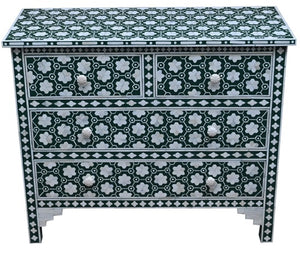 Aaron_ Bone Inlay Chest With 4 Drawers with matching mirror