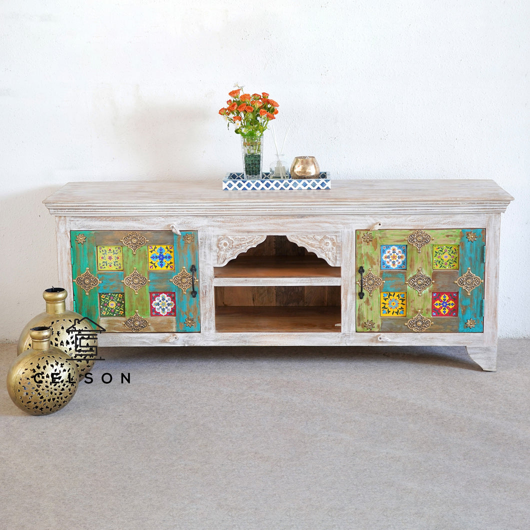 Stella Hand Carved Tile Media Cabinet_TV Console_TV Cabinet