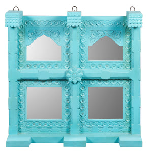 Meena_Hand Carved Wooden Square Mirror