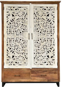 Paul_Solid Indian Wood Hand Carved Cupboard with 2 Drawer and 2 Door