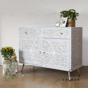Hari_2 door and 1 Drawer Mother of Pearl inlay Chest_Cabinet_ 110 cm Length
