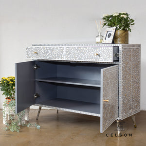 Hari_2 door and 1 Drawer Mother of Pearl inlay Chest_Cabinet_ 110 cm Length