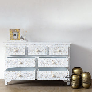 Shivam_ Mother of Pearl Inlay Chest of Drawer with 7 Drawers_Dresser_ 135 cm Length