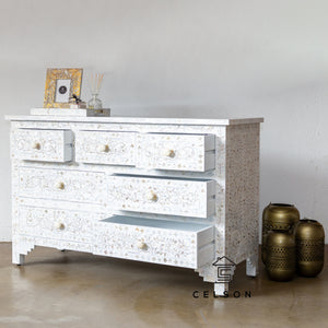 Shivam_ Mother of Pearl Inlay Chest of Drawer with 7 Drawers_Dresser_ 135 cm Length