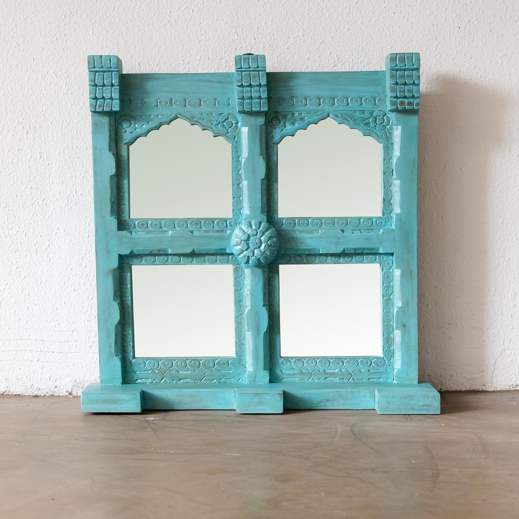 Meena_Hand Carved Wooden Square Mirror