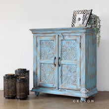 Load image into Gallery viewer, Nira_Solid Indian Wood Chest with Carved Doors_ 90 cm Length
