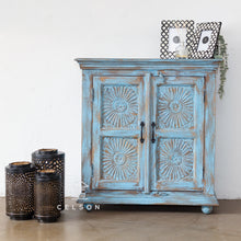 Load image into Gallery viewer, Nira_Solid Indian Wood Chest with Carved Doors_ 90 cm Length
