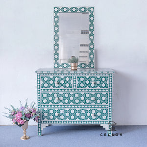 Aaron_ Bone Inlay Chest With 4 Drawers with matching mirror