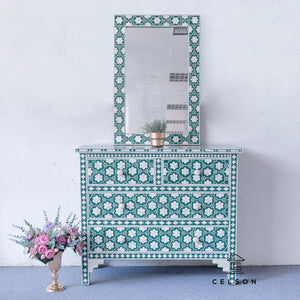 Aaron_ Bone Inlay Chest With 4 Drawers with matching mirror