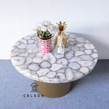 Load image into Gallery viewer, Joely_Round Agate Table with brass Base
