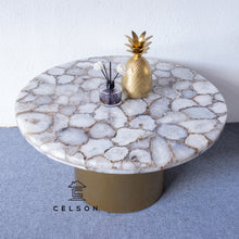 Load image into Gallery viewer, Joely_Round Agate Table with brass Base
