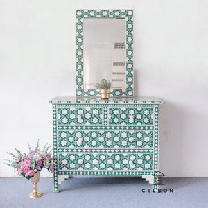 Aaron_ Bone Inlay Chest With 4 Drawers with matching mirror