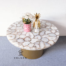 Load image into Gallery viewer, Joely_Round Agate Table with brass Base
