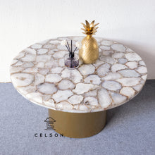 Load image into Gallery viewer, Joely_Round Agate Table with brass Base
