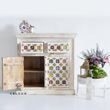 Load image into Gallery viewer, Vincet_ Solid Indian Wood Chest with Tile Doors_Cupboard_Cabinet_ 90 cm Length
