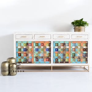 Wiki_White Washed _Multi Color Tile_ Cabinet_Chest of Drawer_185cm