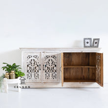 Load image into Gallery viewer, Lisa_ Hand Carved Indian Wood Sideboard with Glass on Door_Buffet
