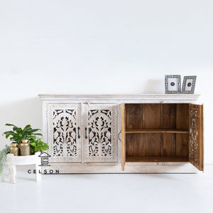 Lisa_ Hand Carved Indian Wood Sideboard with Glass on Door_Buffet