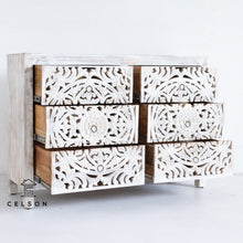 Load image into Gallery viewer, Elyana_Hand Carved Indian Wood 6 Drawers Chest_Dresser_ 130 cm Length
