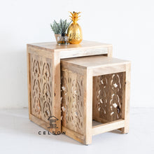 Load image into Gallery viewer, Alexa_Nesting Tables with Carved Sides_Wooden Side Table
