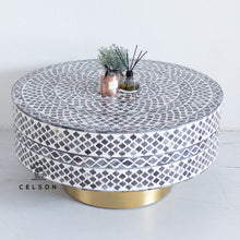 Load image into Gallery viewer, Reham_Round Bone Inlay Coffee Table with brass Base_90 Dia cm
