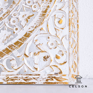 Liza_Wooden Carved Square Wall Panel_Gold Finish