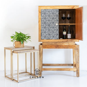 Toby_Bone Inlay Bar Cabinet_Wine Cabinet_85cm