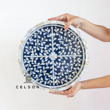 Load image into Gallery viewer, Carly Mother of Pearl Inlay Floral Pattern Round Tray_Available in different colors
