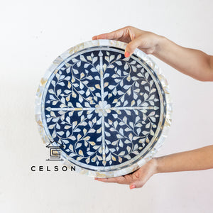 Carly Mother of Pearl Inlay Floral Pattern Round Tray_Available in different colors