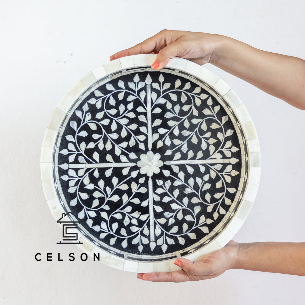 Yuvi_Bone Inlay Floral Pattern Round Tray