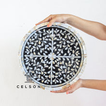 Load image into Gallery viewer, Lux_Mother Of pearl inlay Floral Pattern Round Tray_Available in different colors
