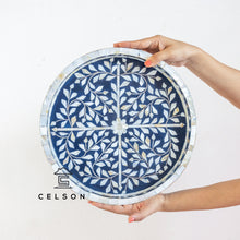 Load image into Gallery viewer, Lux_Mother Of pearl inlay Floral Pattern Round Tray_Available in different colors
