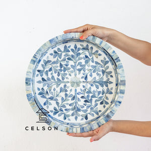 Pedro_ Bone Inlay Floral Pattern Round Tray_Available in different colors
