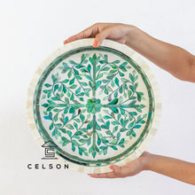 Load image into Gallery viewer, Pedro_ Bone Inlay Floral Pattern Round Tray_Available in different colors

