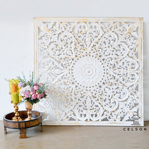 Fink_Wooden Carved Square Wall Panel_112 x 112 cm_White with Gold