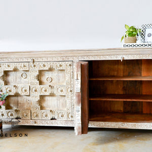 Prakash_Hand Carved Solid Indian Old Wood Sideboard_Buffet_Dresser