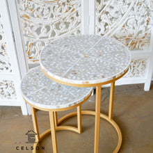 Load image into Gallery viewer, Kelvin_ Mother of Pearl Inlay Nesting Side Table Set of 2_Available in different colors
