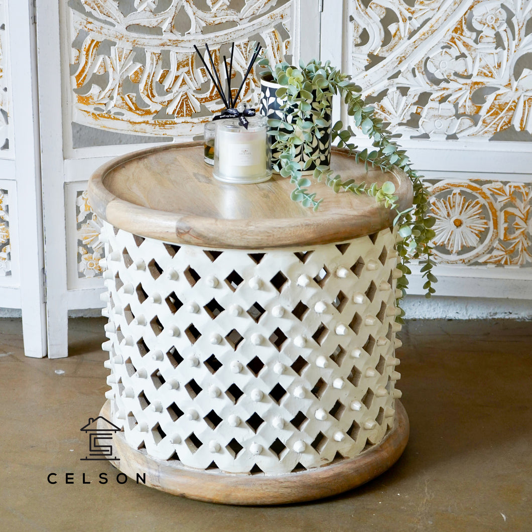 Claire_ Solid Mango Wood Hand Carved Jali Side Table